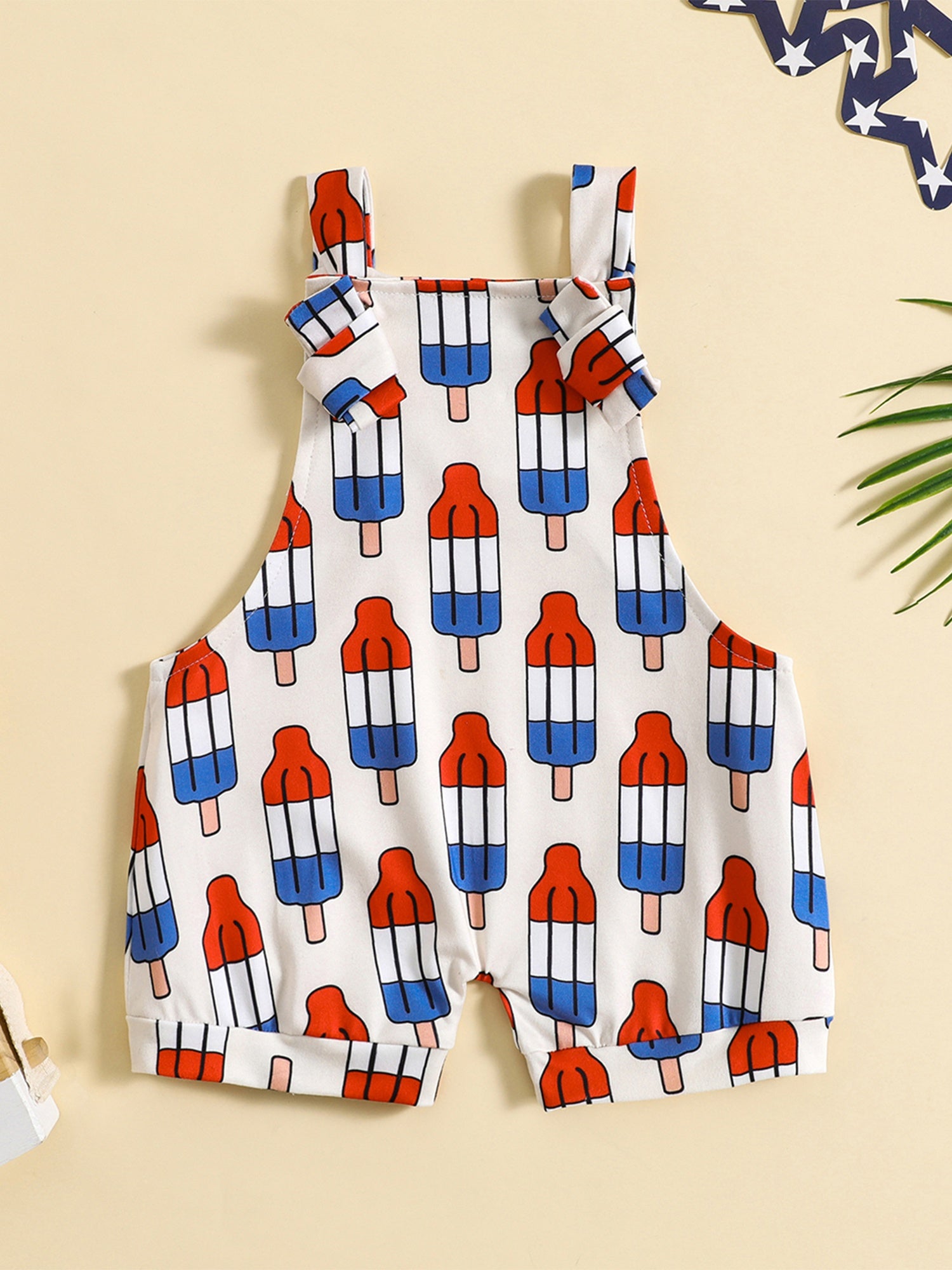 4th of July Baby Shorts | Baby Knotted Sleeveless Overall Shorts - Striped Printed Summer Outdoor