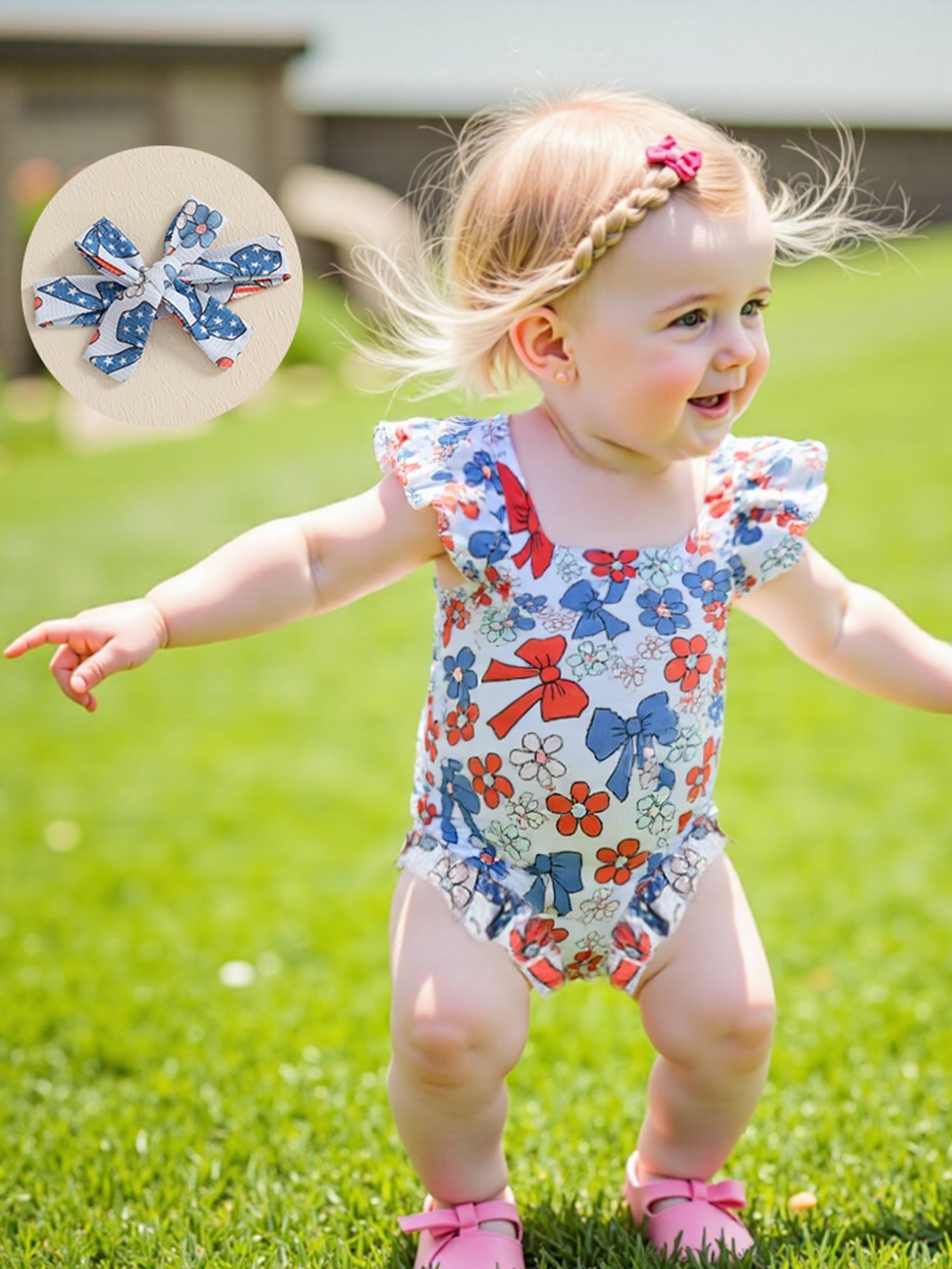 Patriotic Baby Romper - Red White Blue Stars