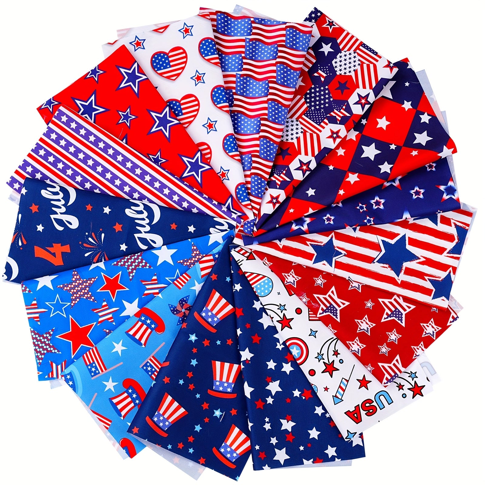 Patriotic Cotton Fabric Bundle Squares - American Flag Star Print