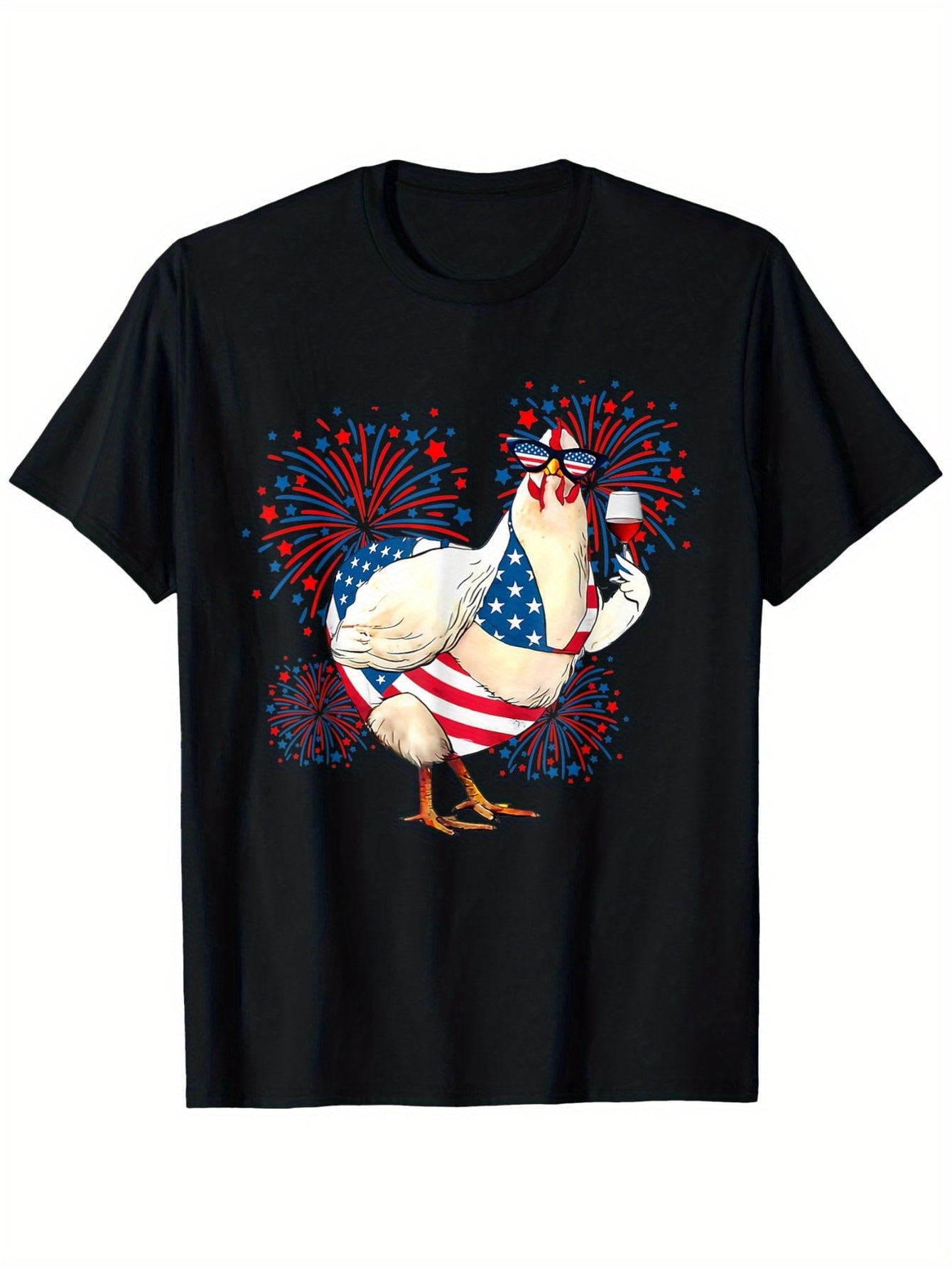 Chicken USA Flag Patriotic T-Shirt - 100% Cotton Unisex Tee