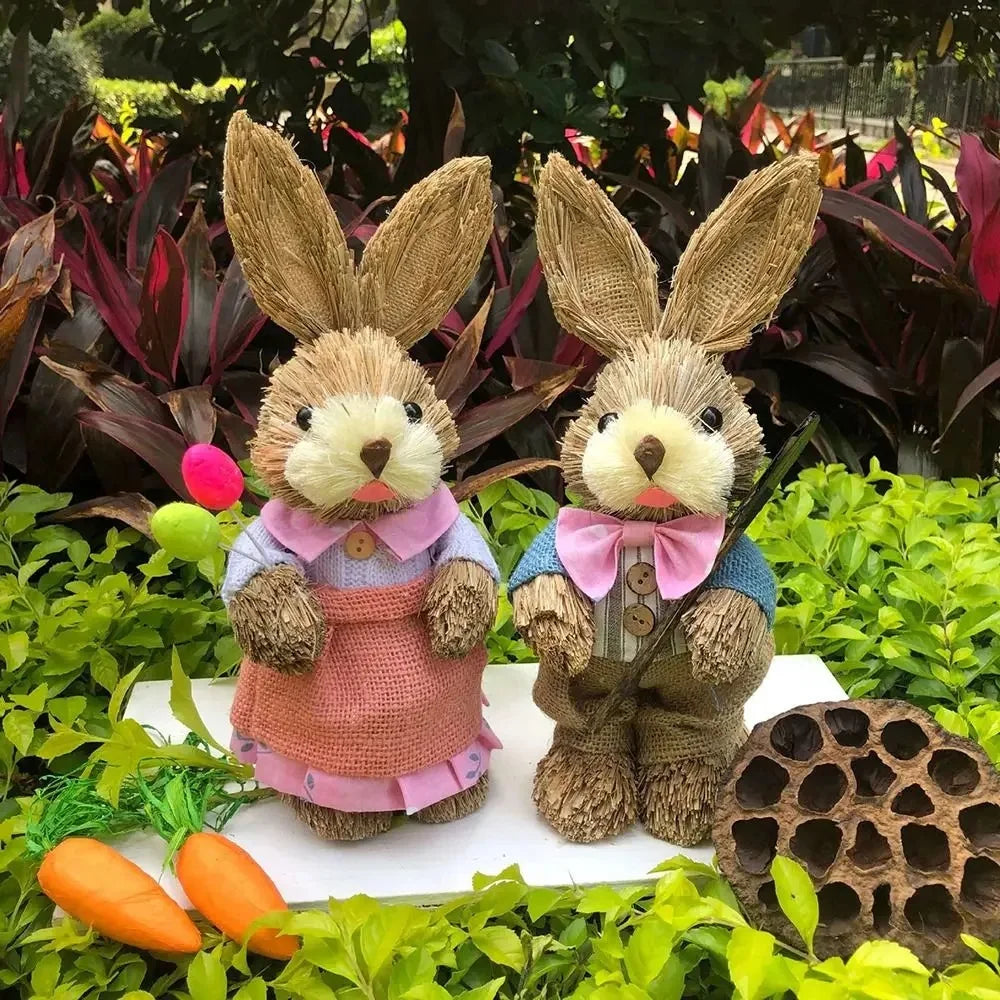 Easter Bunny Straw Figure Decoration - Easter Home Decor 35cm