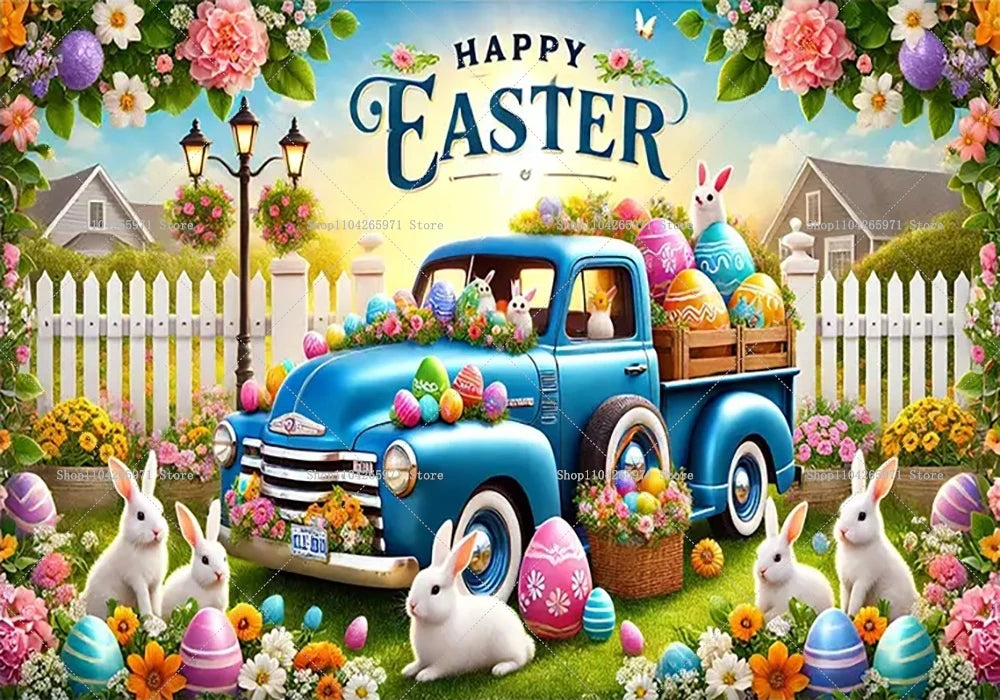 Easter Bunny Backdrop Banner - Kids Party Photo Props 1pc