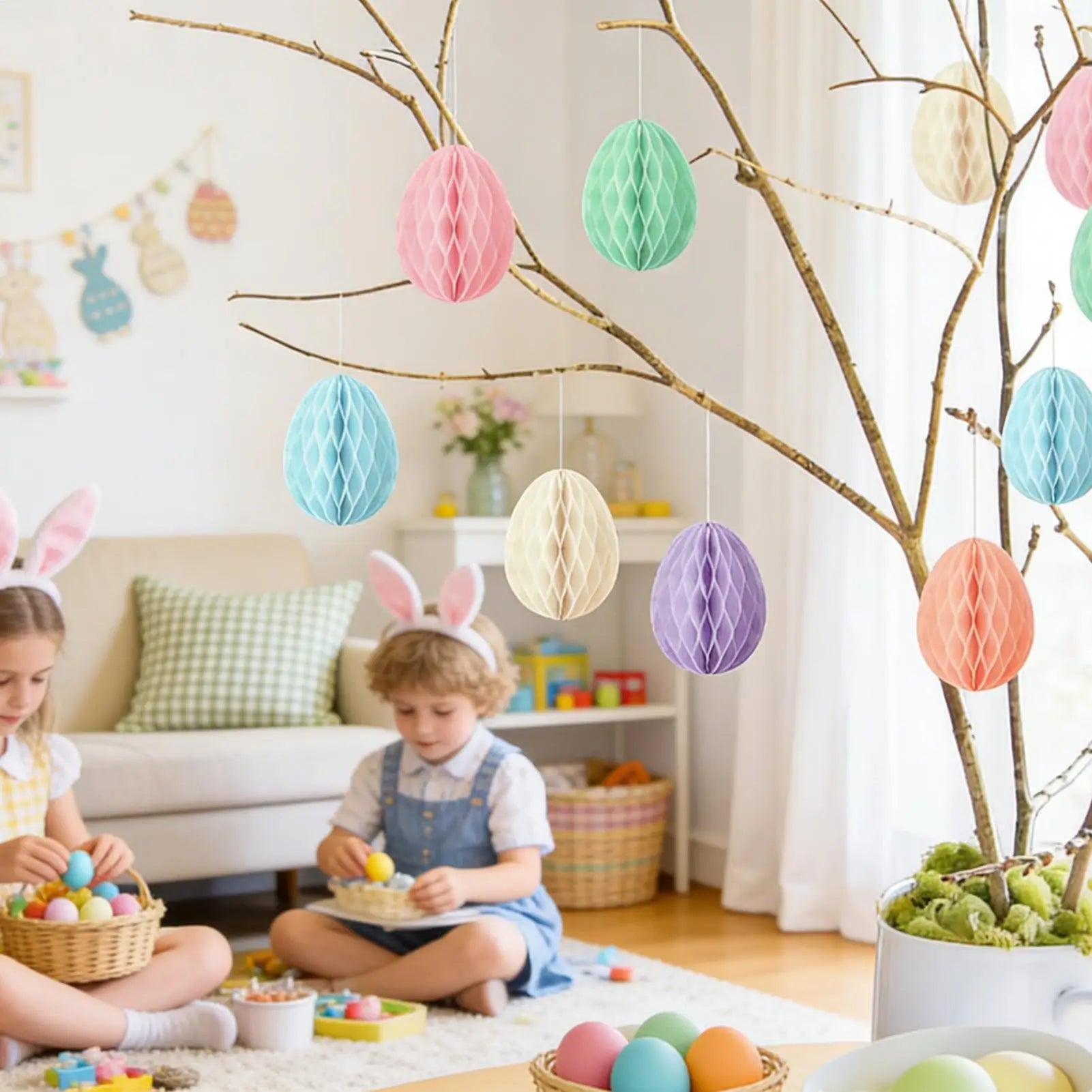 Easter Paper Ball Ornament - Easter Egg Decor 12pc