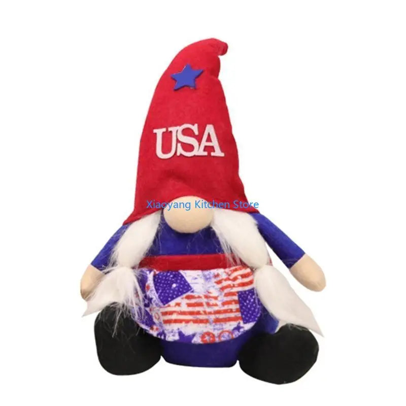 Patriotic Gnome Figurine - American Red White Blue Decor 57c