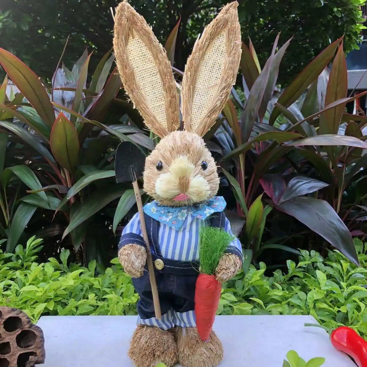 Easter Bunny Straw Figure Decoration - Easter Home Decor 35cm