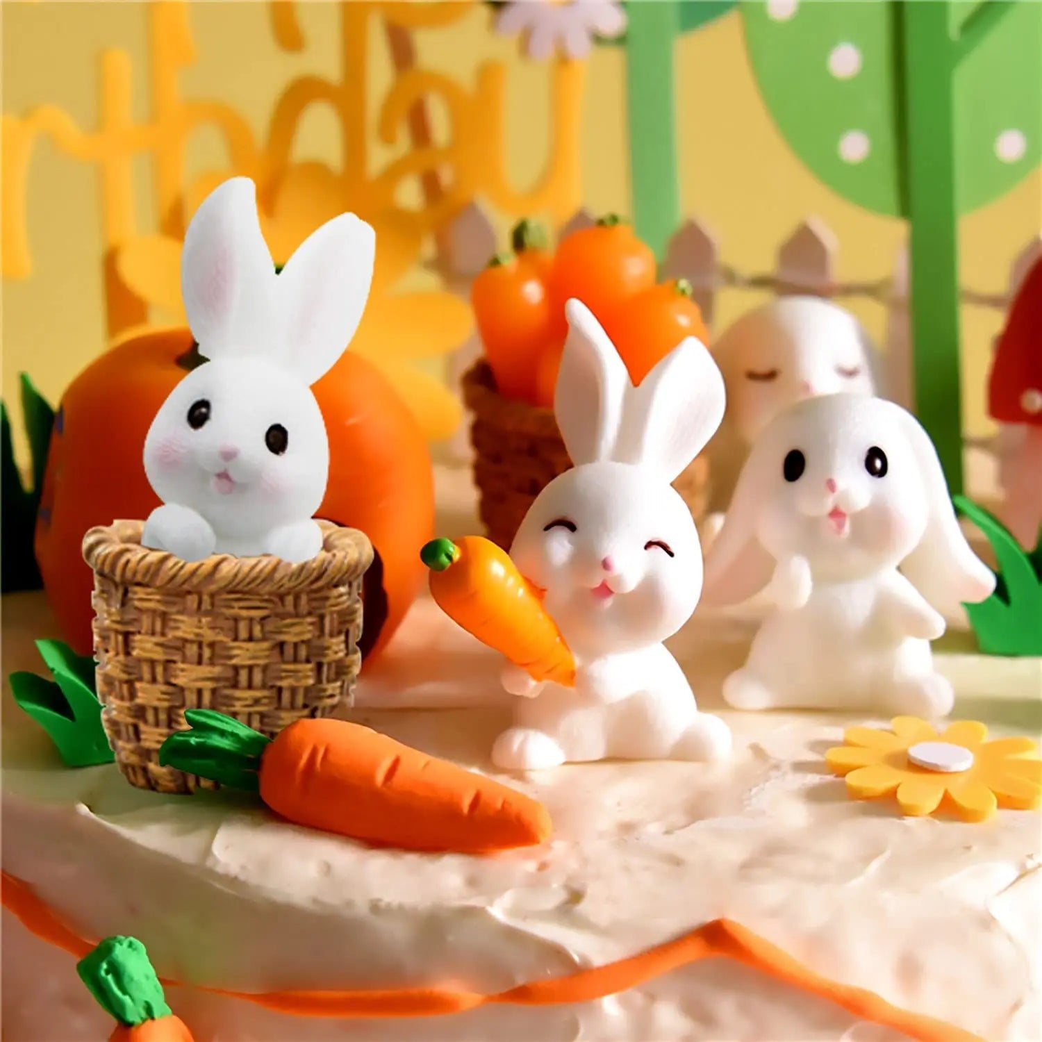Rabbit Cake Topper - Easter Birthday Party Mini Bunny 12pc