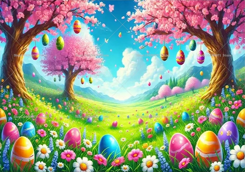 Easter Bunny Backdrop Banner - Kids Party Photo Props 1pc