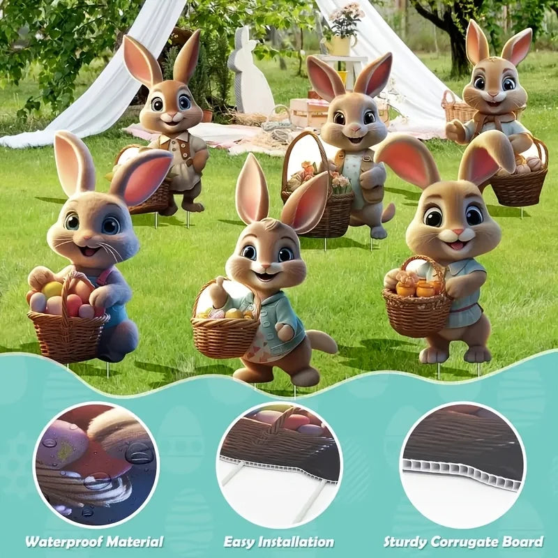 Easter Bunny Decoration Set - Spring Garden Decor 6pc
