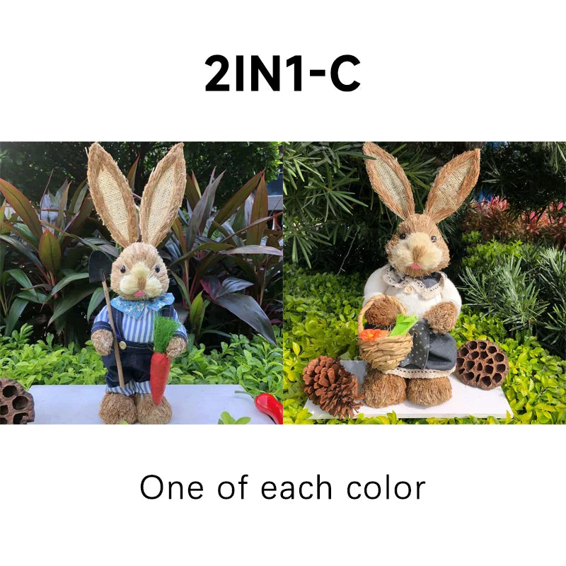 Easter Bunny Straw Figure Decoration - Easter Home Decor 35cm