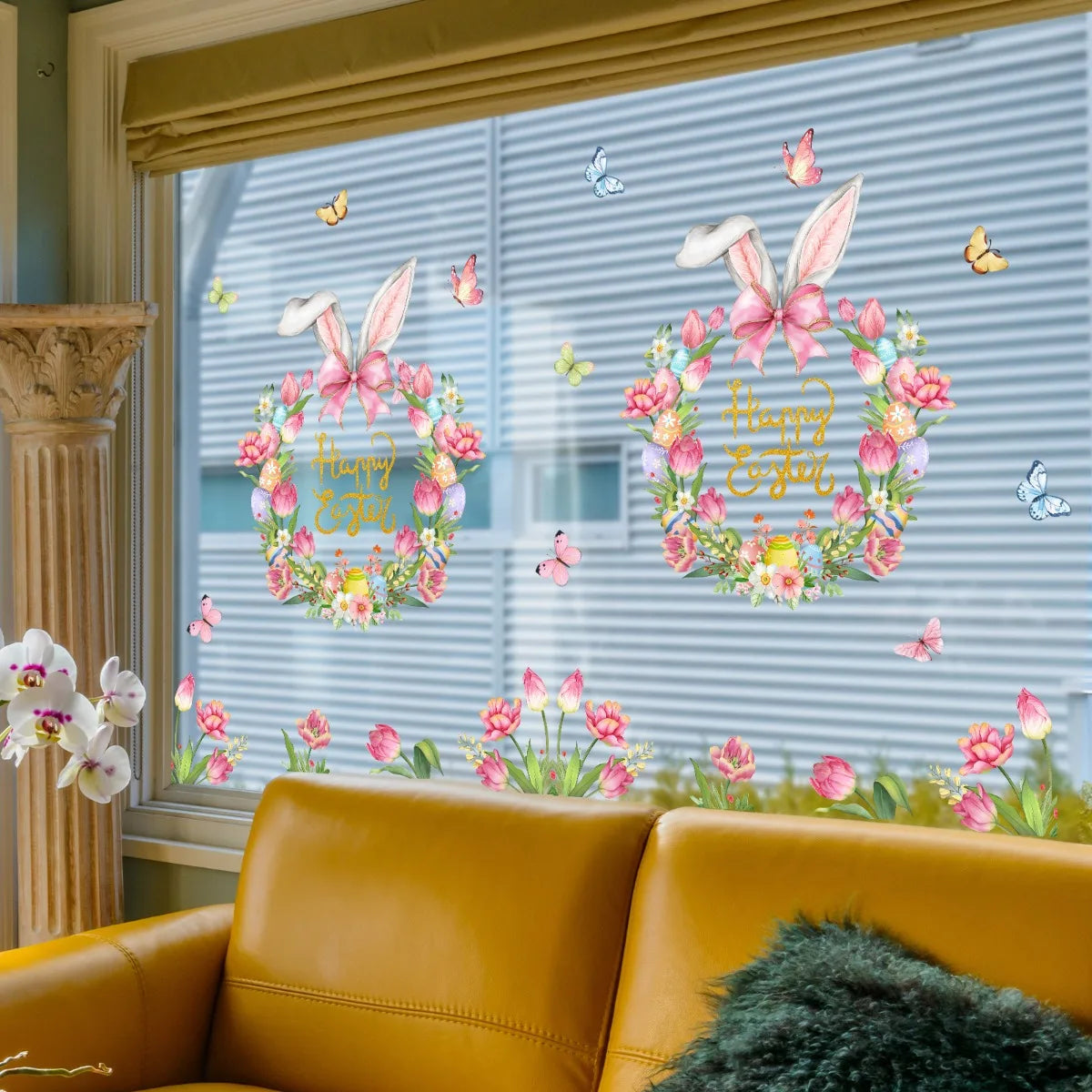 Easter Bunny Wreath Window Sticker - Easter Party Decor