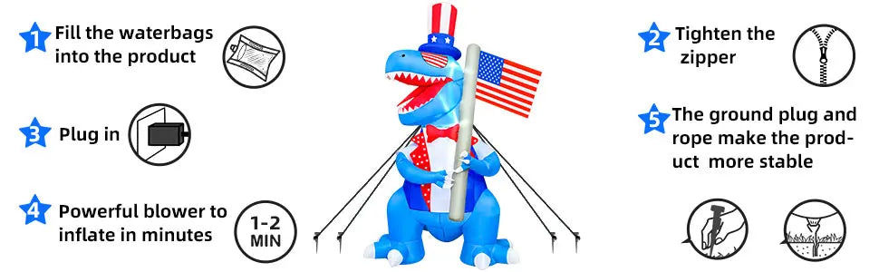 Patriotic Inflatable Plane - American Flag Decor Red White Blue