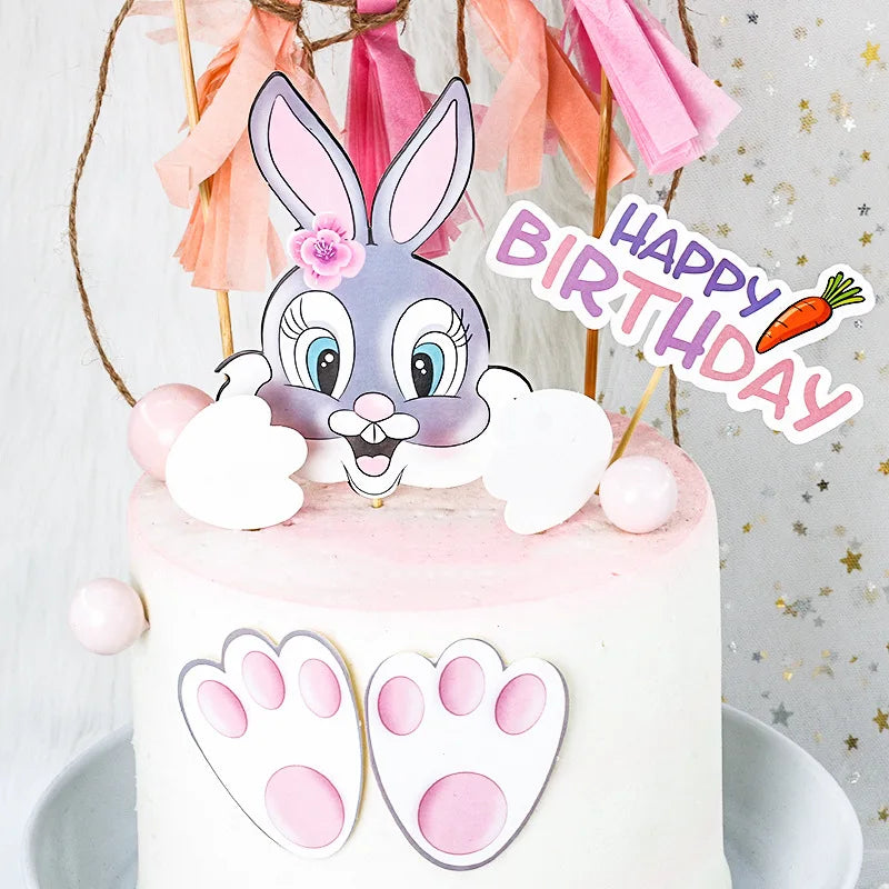 Bunny Cake Topper - Happy Birthday Kid Party Decor