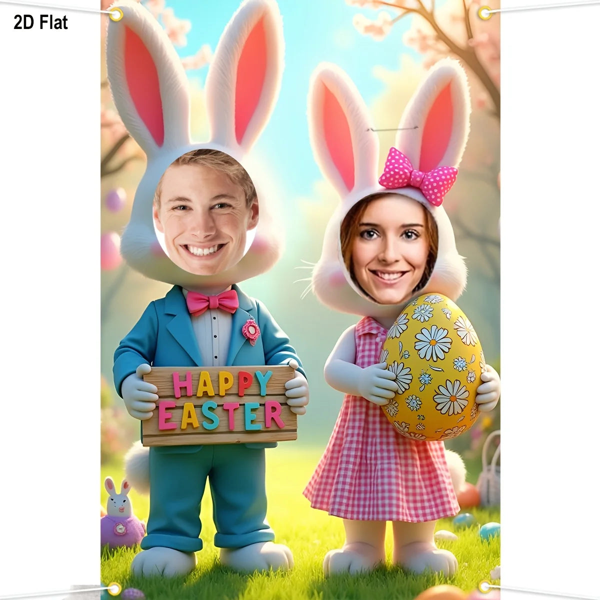 Easter Photo Booth Props Banner - Bunny Eggs Party Decor