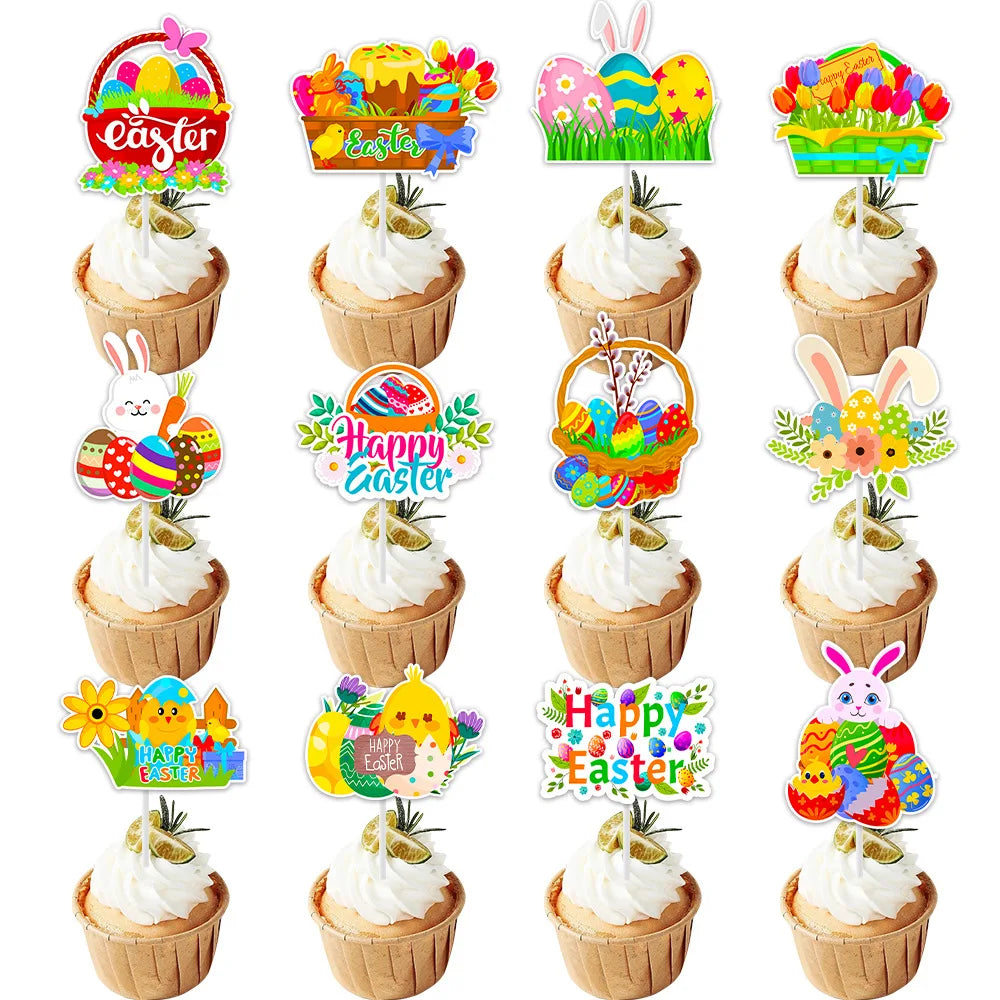 Easter Bunny Cupcake Toppers - Easter Party Decor 12pc