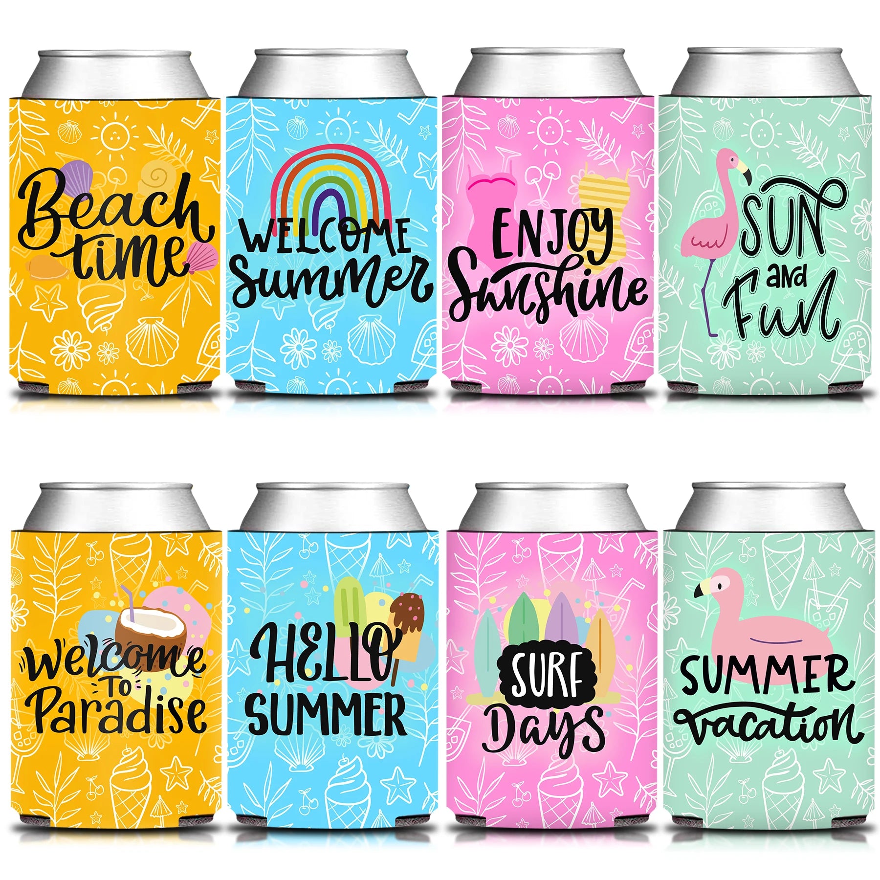 Can Cooler Sleeves - Colorful Summer Beach Vibe 12