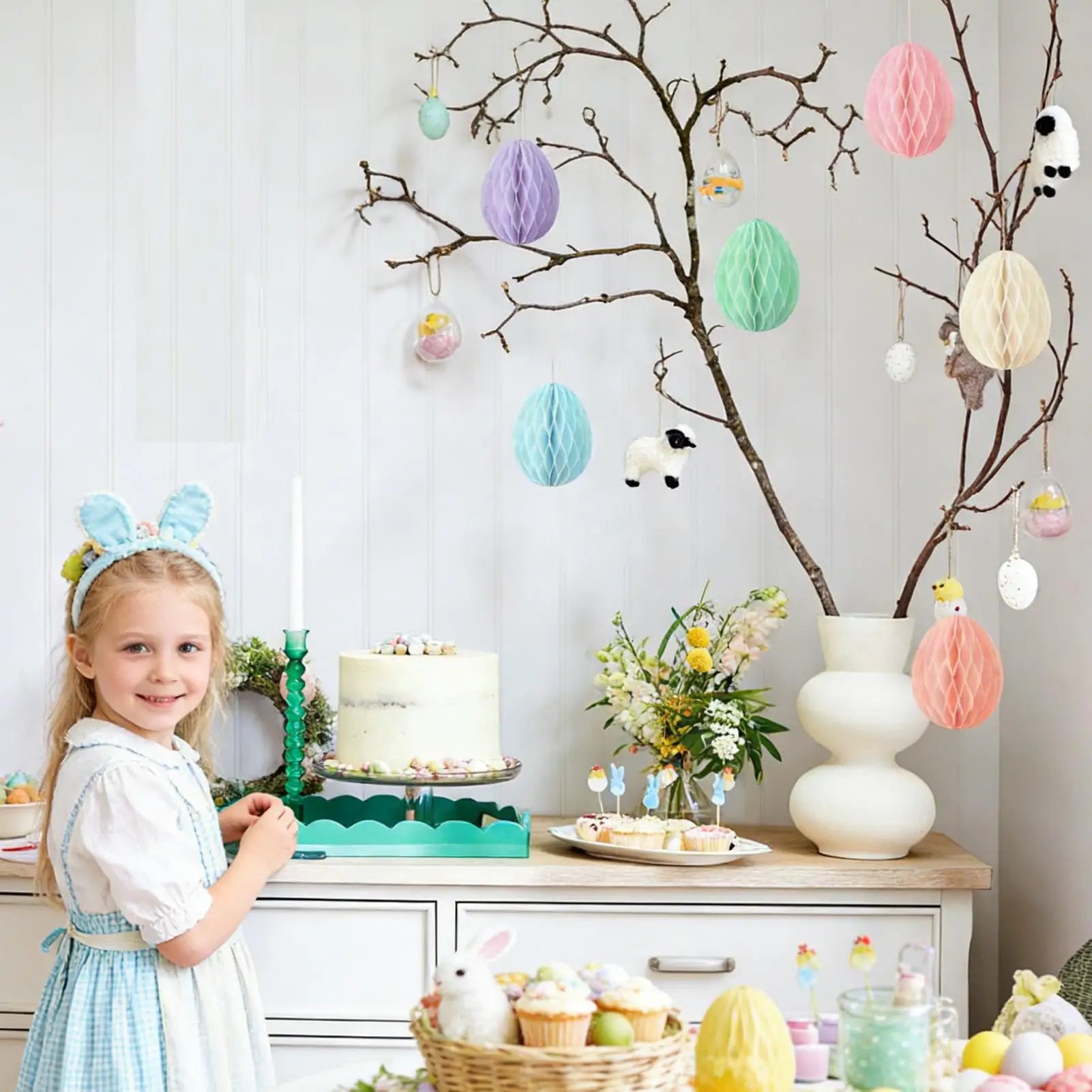 Easter Paper Ball Ornament - Easter Egg Decor 12pc
