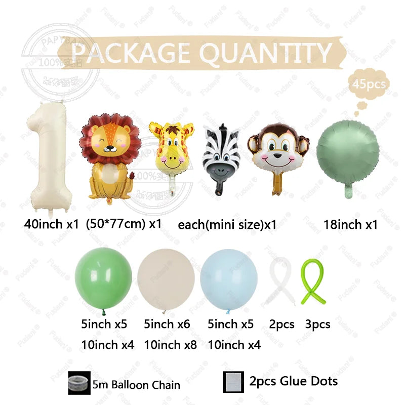 Jungle Animal Birthday Balloons - Lion Giraffe Party Decor 45pc