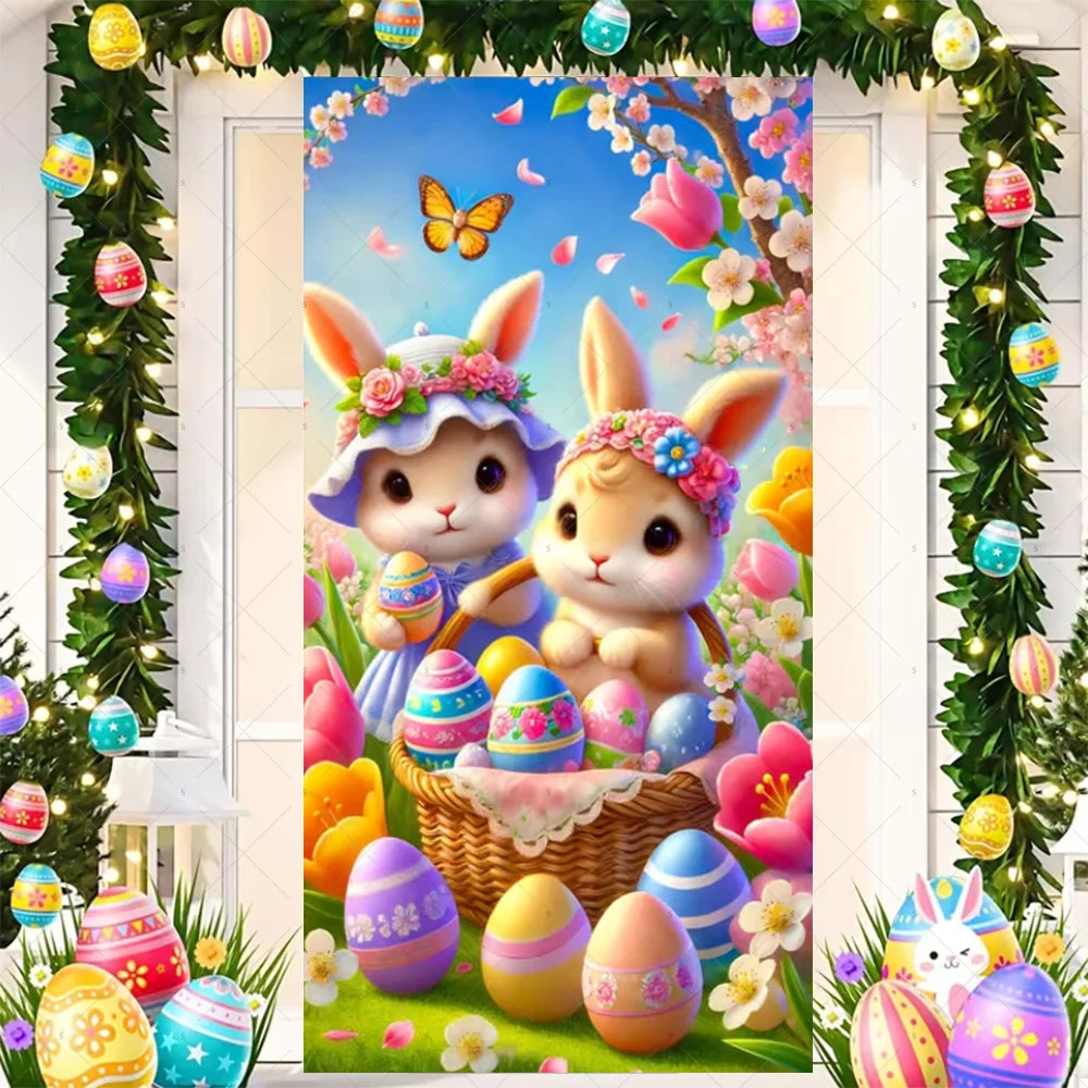 Easter Bunny Door Cover - Spring Garden Party Decor