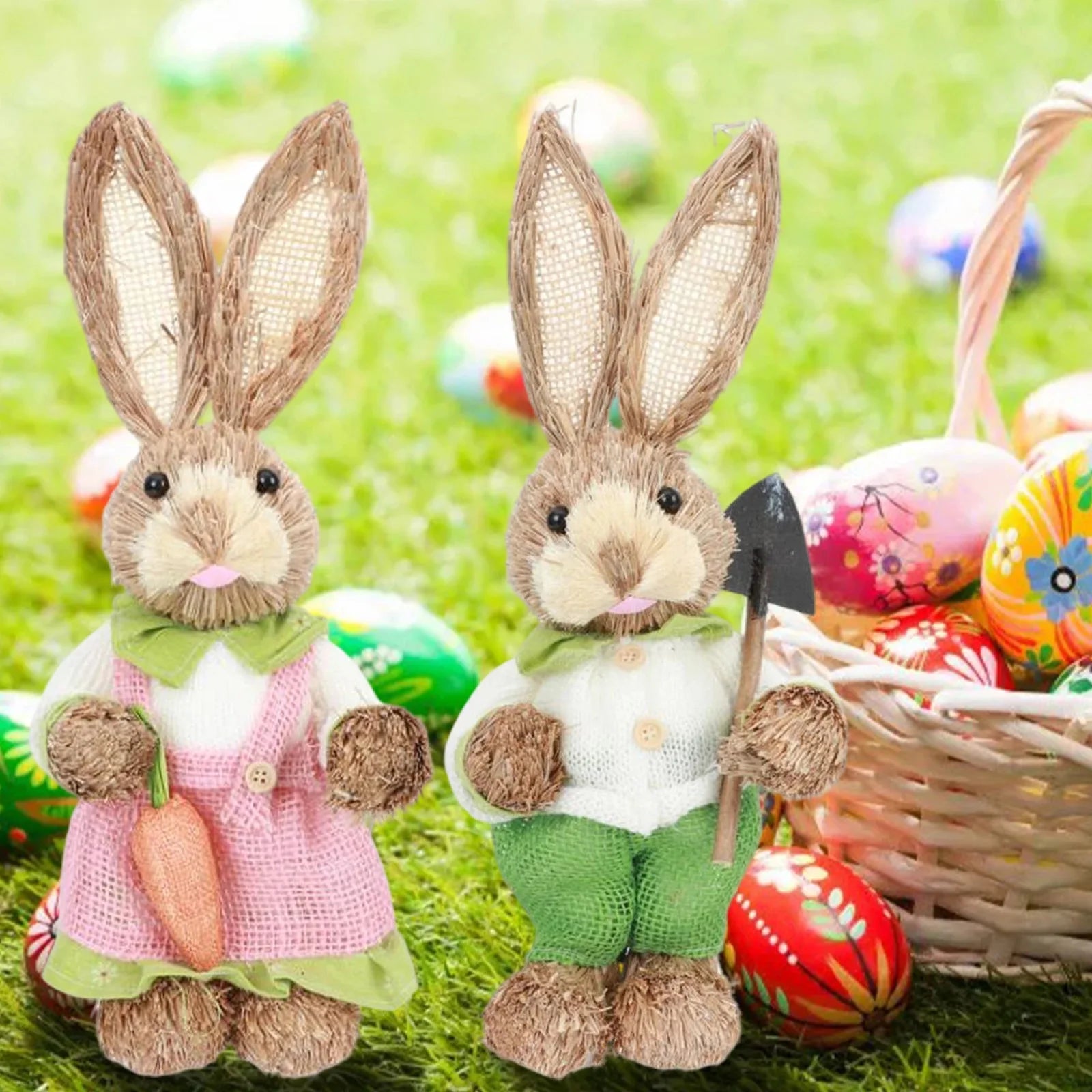 Easter Bunny Straw Figure Decoration - Easter Home Decor 35cm