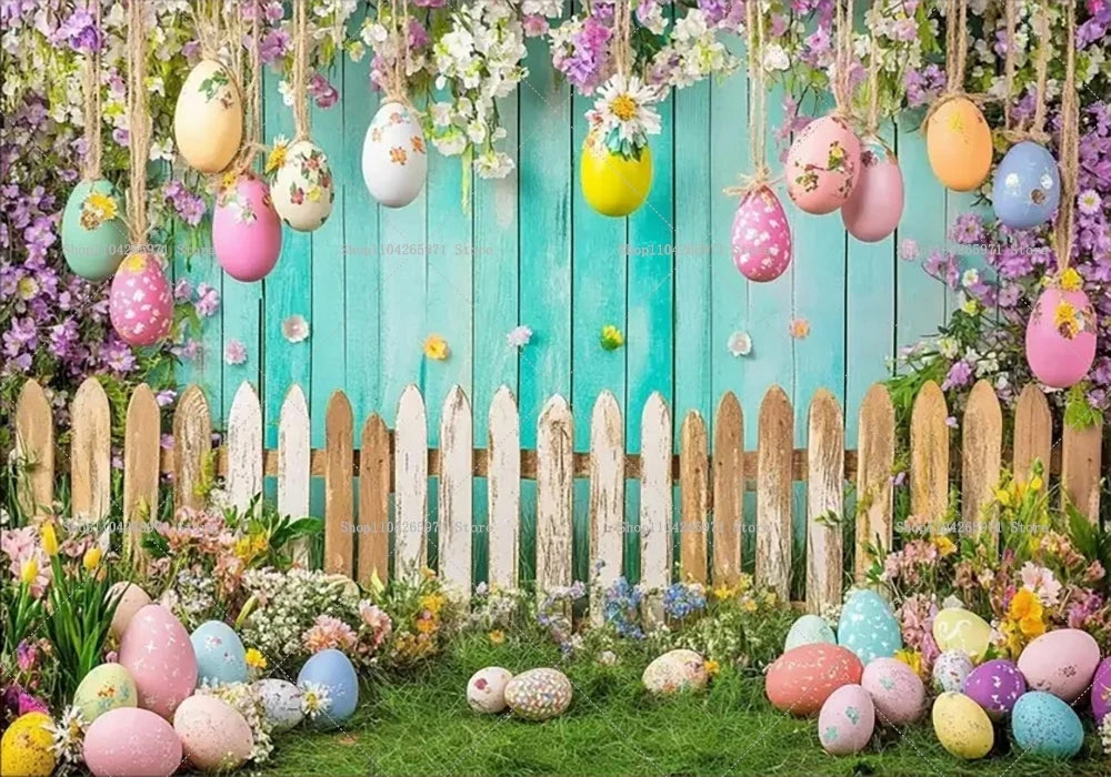 Easter Bunny Backdrop Banner - Kids Party Photo Props 1pc