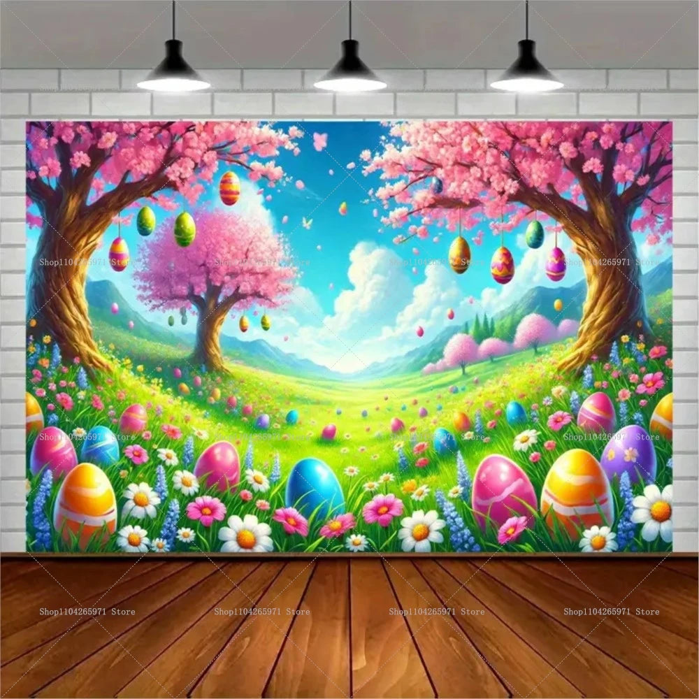 Easter Bunny Backdrop Banner - Kids Party Photo Props 1pc