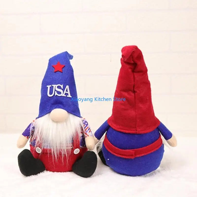 Patriotic Gnome Figurine - American Red White Blue Decor 57c
