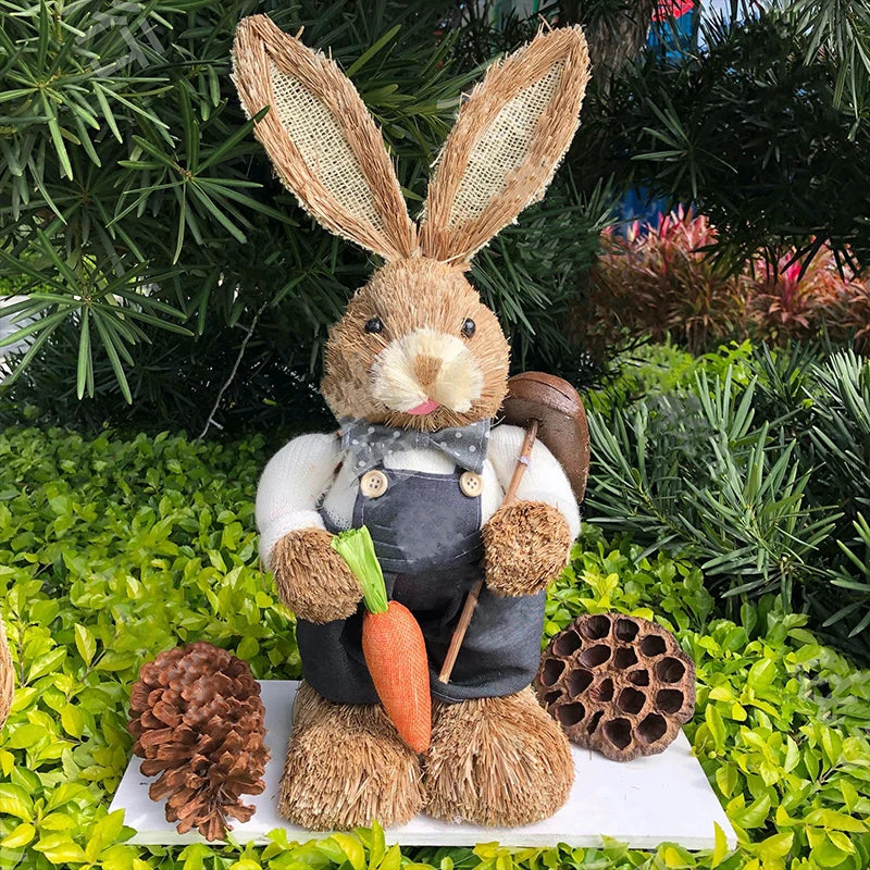 Easter Bunny Straw Figure Decoration - Easter Home Decor 35cm