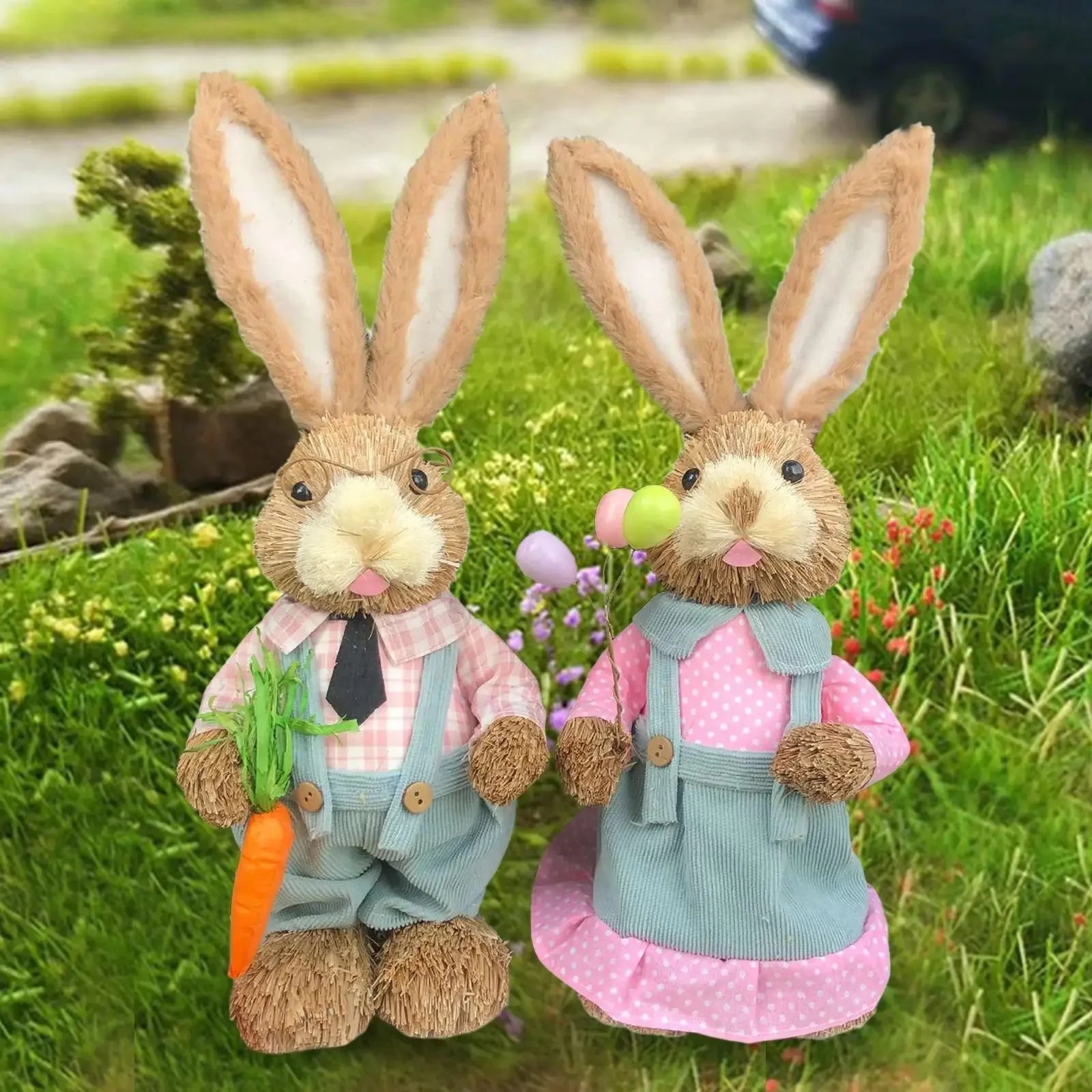 Easter Bunny Straw Figure Decoration - Easter Home Decor 35cm