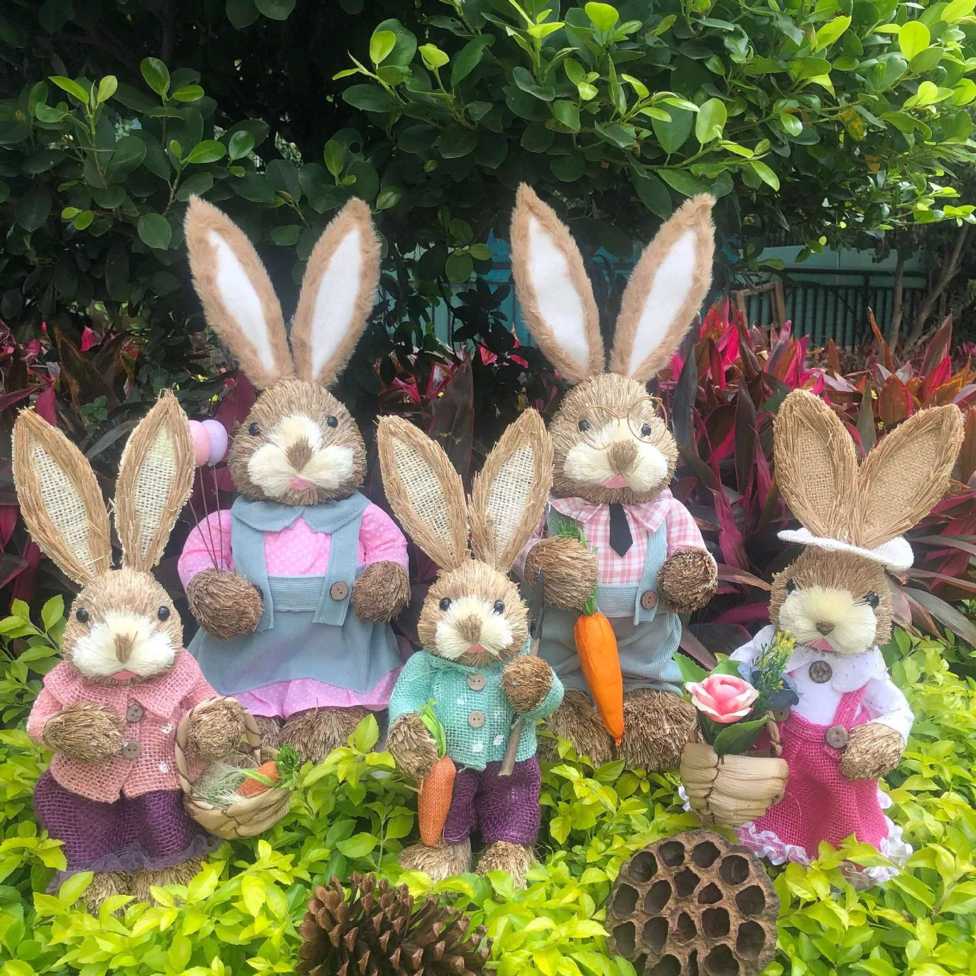 Easter Bunny Straw Figure Decoration - Easter Home Decor 35cm