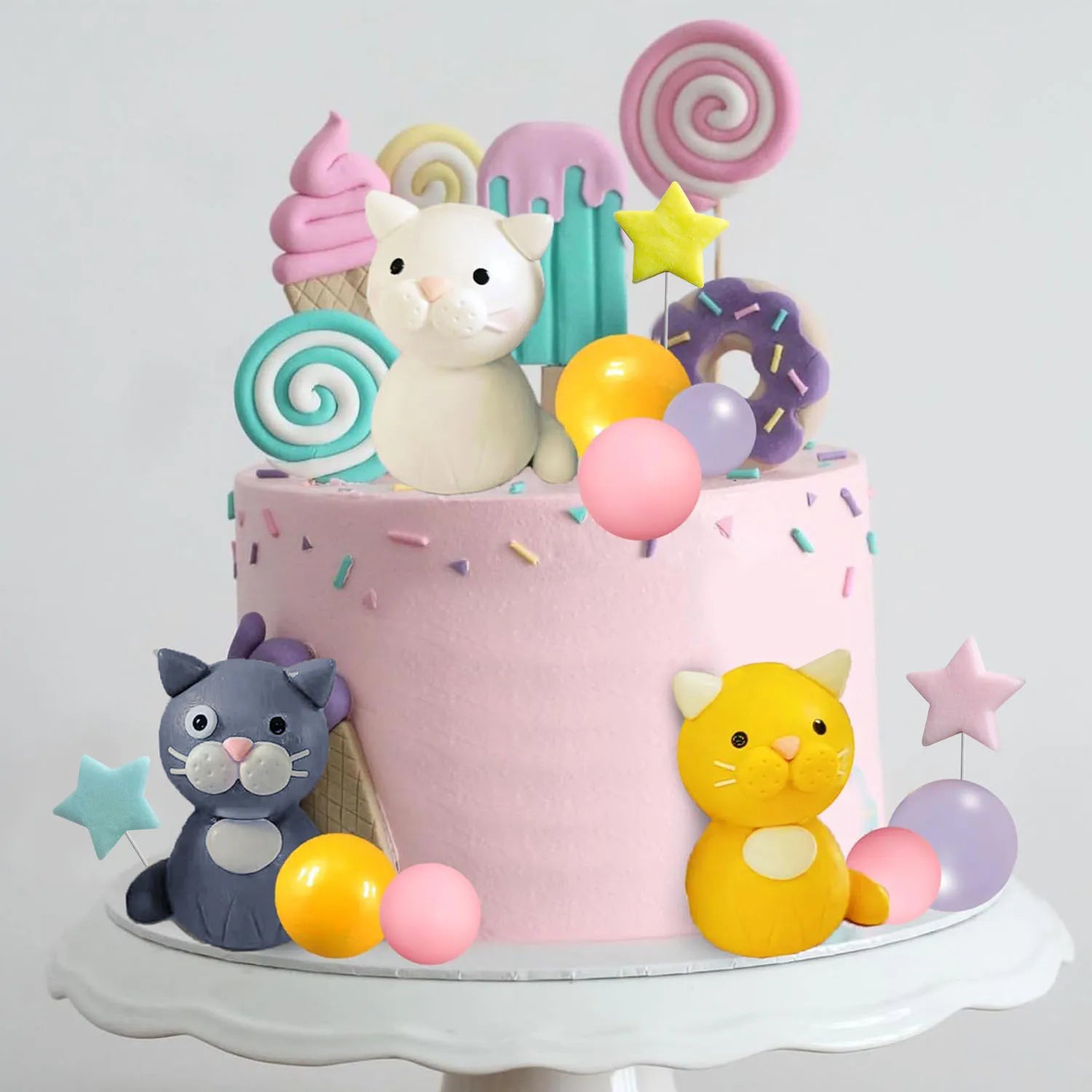 Cat Cake Topper Set - Birthday Party Decor 17pc
