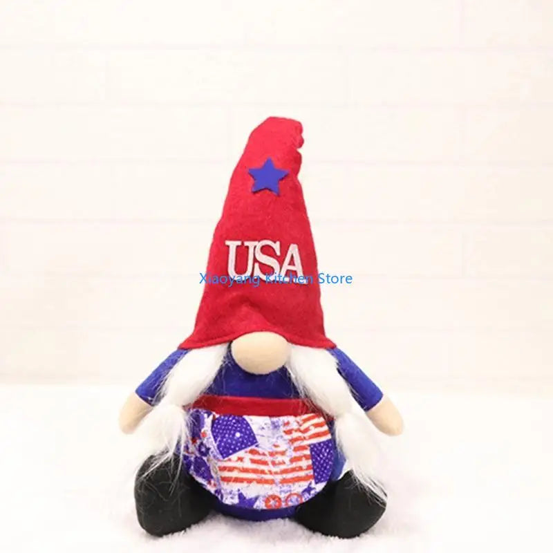 Patriotic Gnome Figurine - American Red White Blue Decor 57c