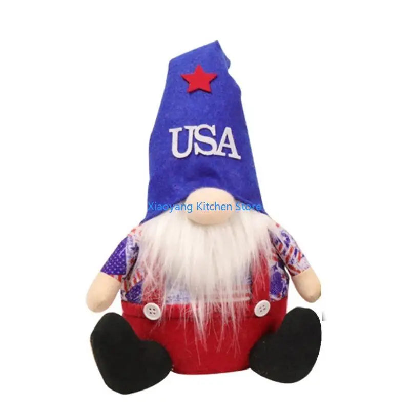 Patriotic Gnome Figurine - American Red White Blue Decor 57c