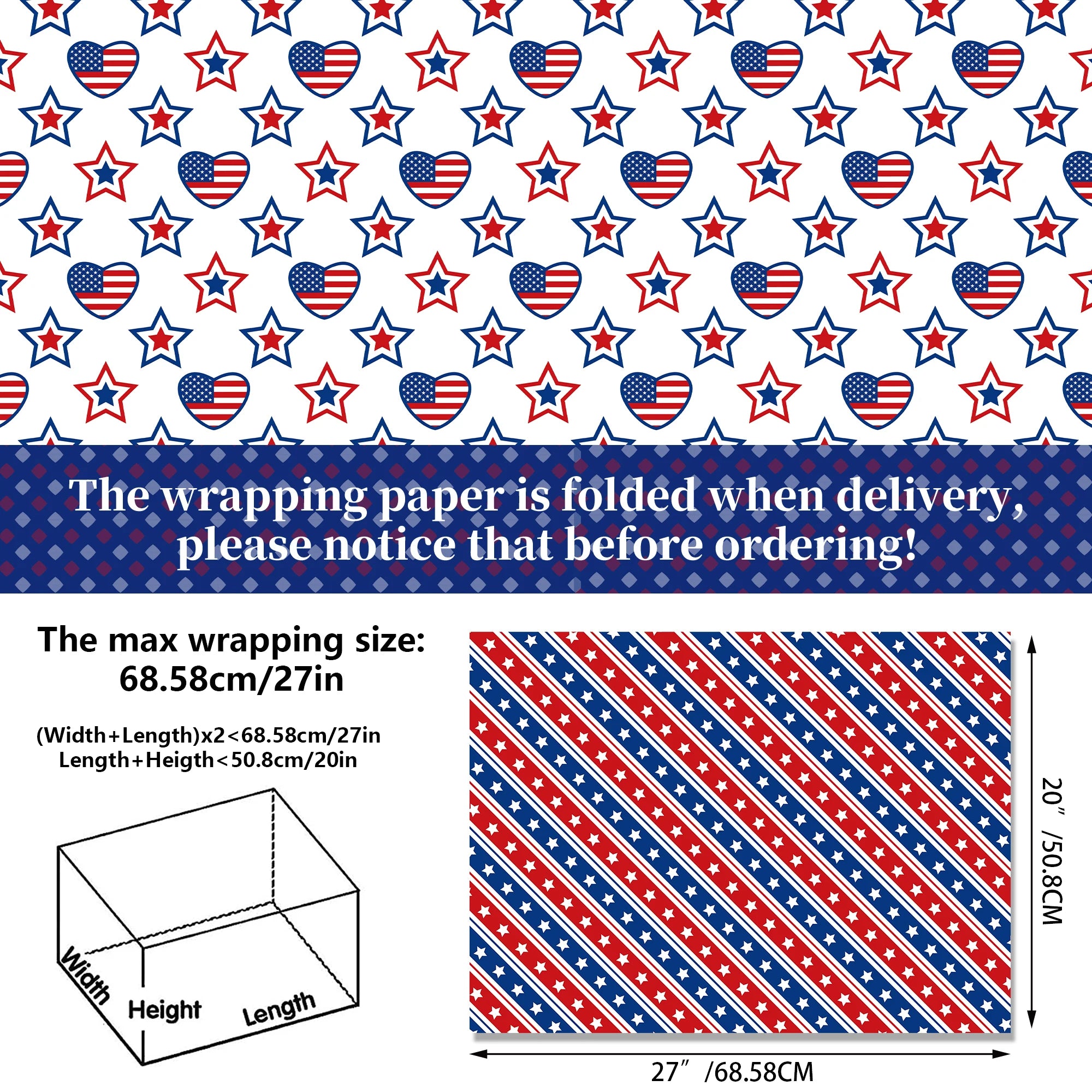 Independence Day Gift Wrap - American Flag Red White Blue