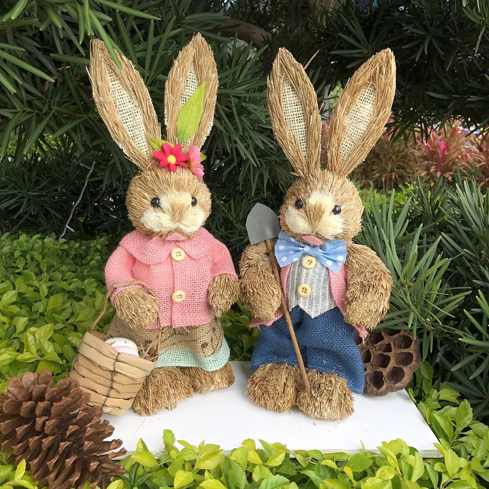 Easter Bunny Straw Figure Decoration - Easter Home Decor 35cm