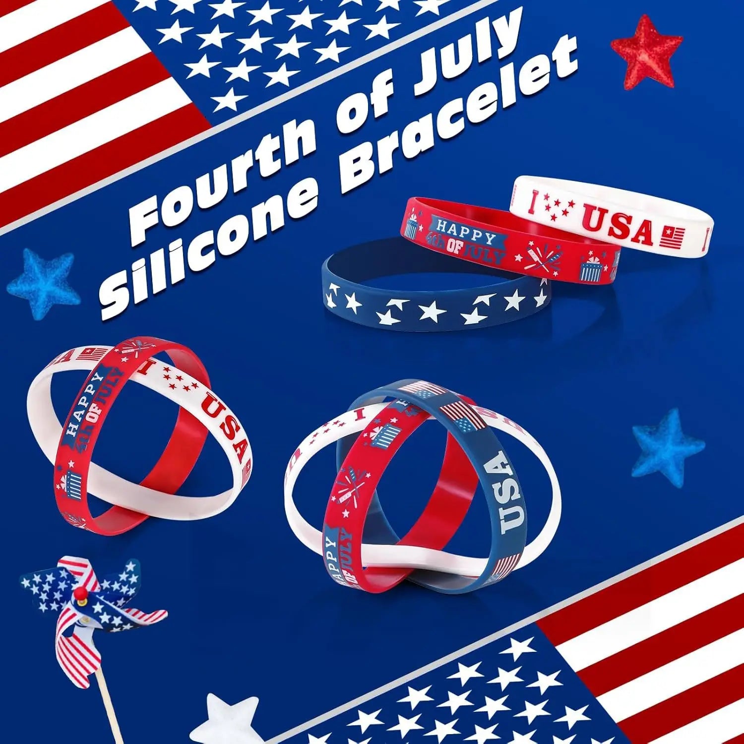USA Patriotic Wristbands - Red White Blue Silicone Bands