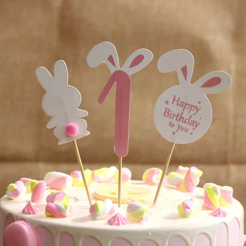 Bunny Cake Topper - Happy Birthday Kid Party Decor