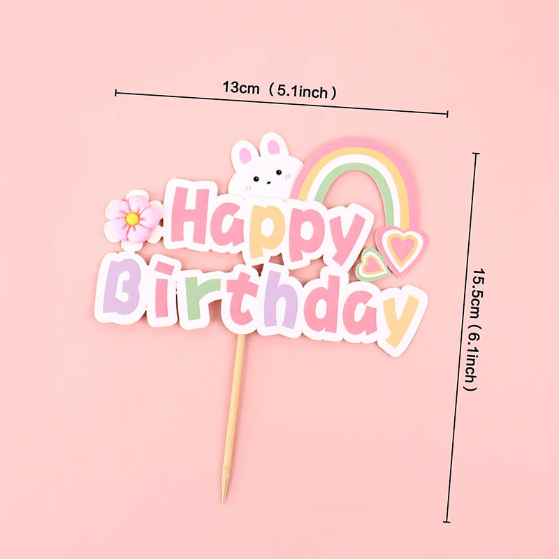 Bunny Cake Topper - Happy Birthday Kid Party Decor