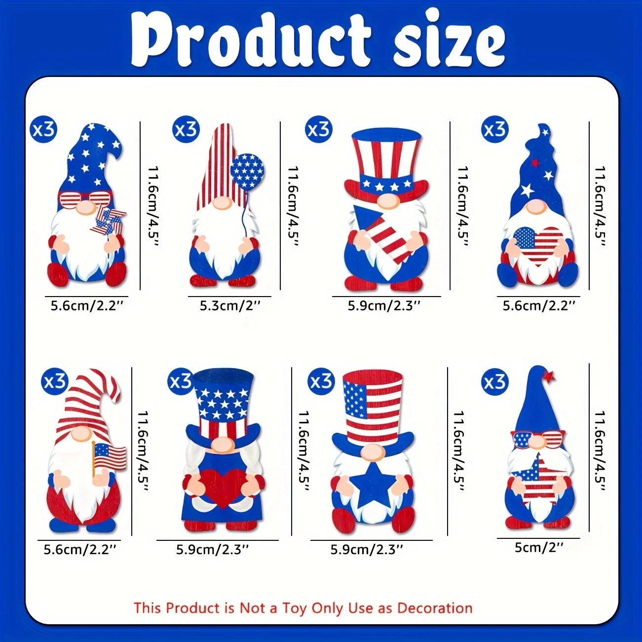 4th July Ornaments - Red White Blue Patriotic Gnomes 57c 
 revised to