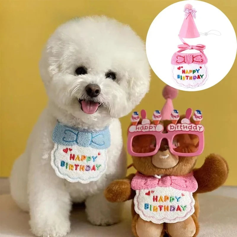 Cat Birthday Hat Scarf Set - Pet Party Decor 1 set