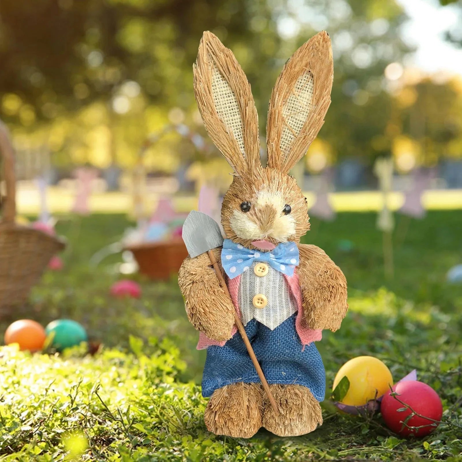 Easter Bunny Straw Figure Decoration - Easter Home Decor 35cm