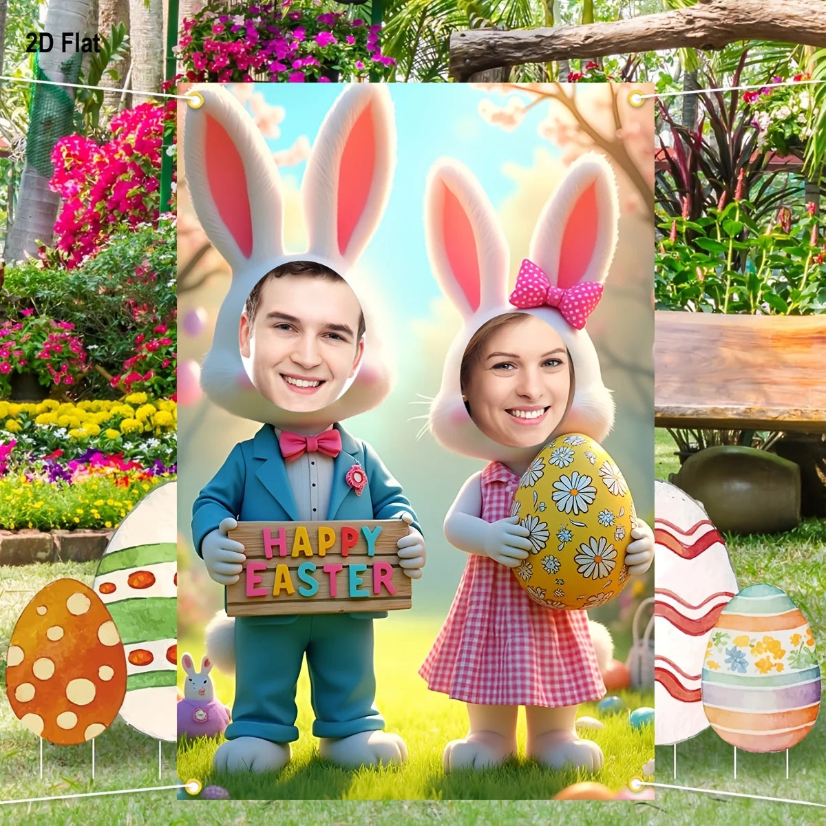 Easter Photo Booth Props Banner - Bunny Eggs Party Decor