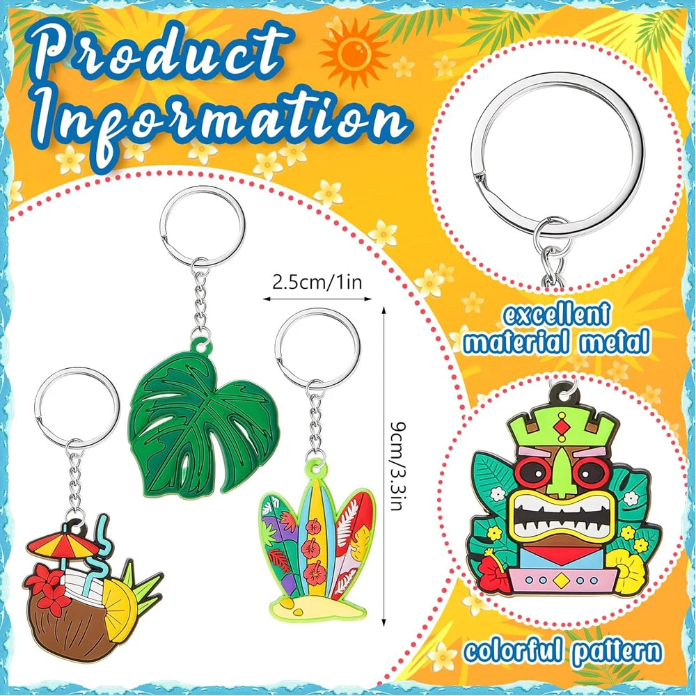 Tropical Keychains - Summer Flamingo Pineapple Surfboard Fun