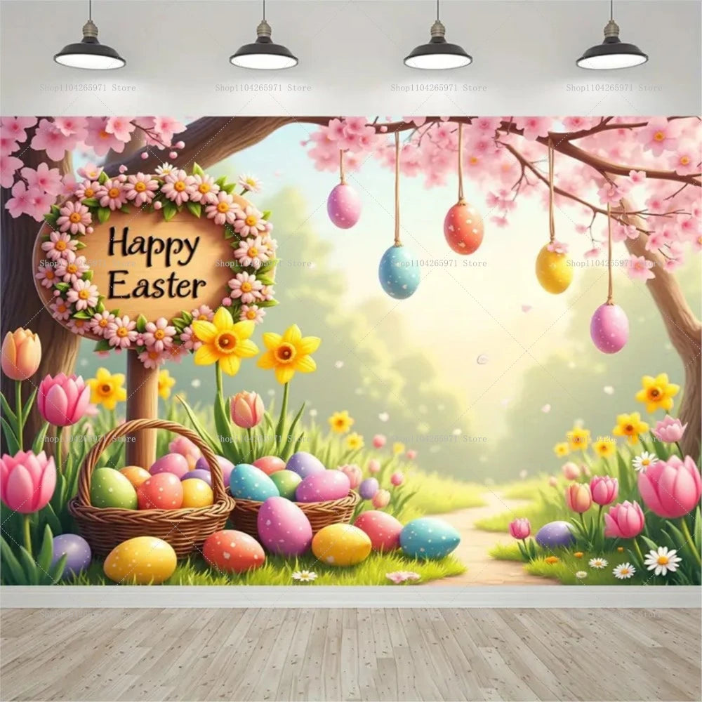 Easter Bunny Backdrop Banner - Kids Party Photo Props 1pc