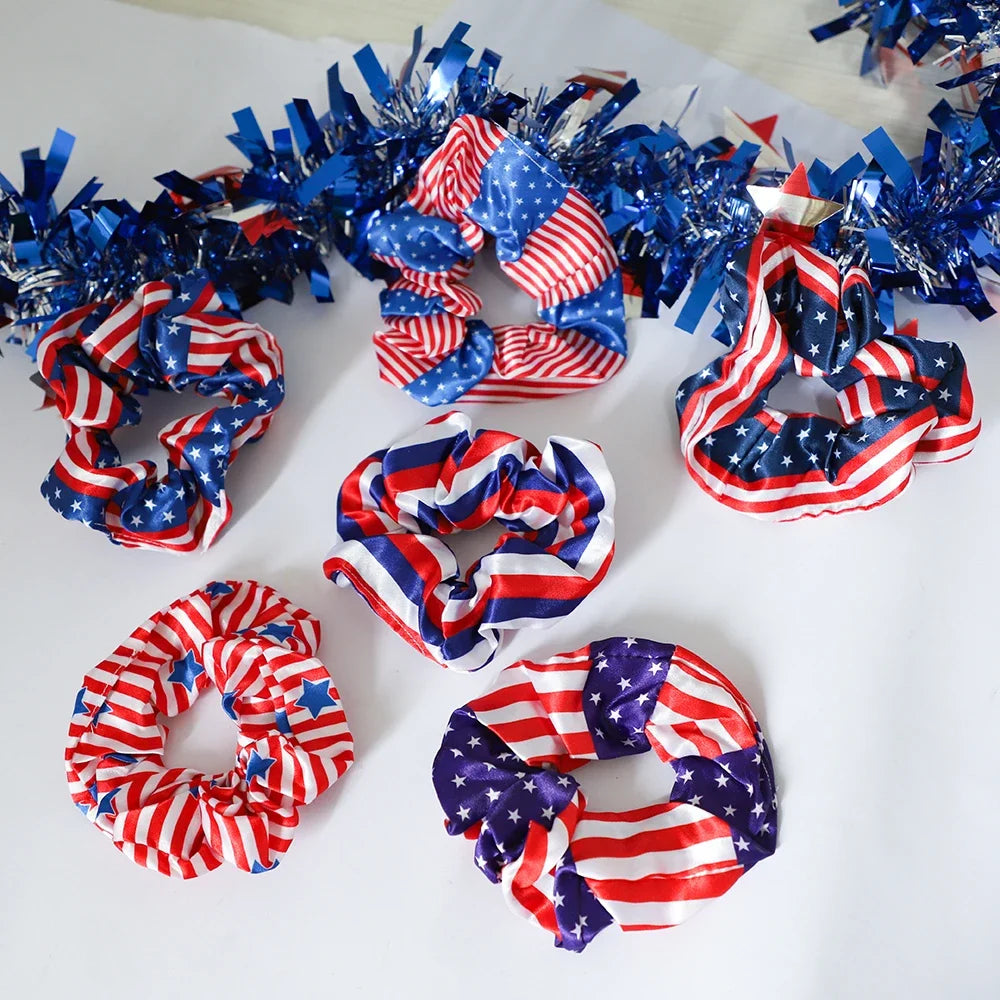 American Flag Hair Rope - Red White Blue Satin Ribbon
