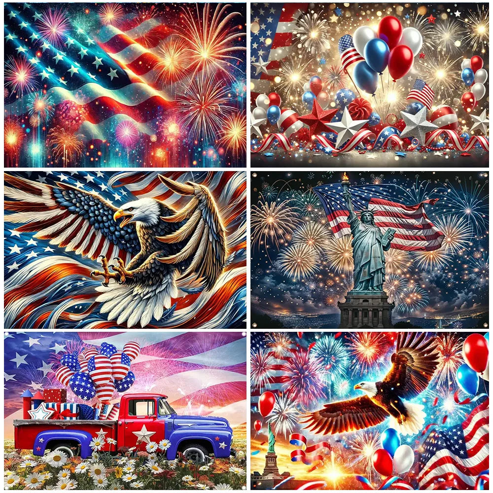 USA Flag Backdrop Banner - Star Eagle Celebration Red White Blue 57