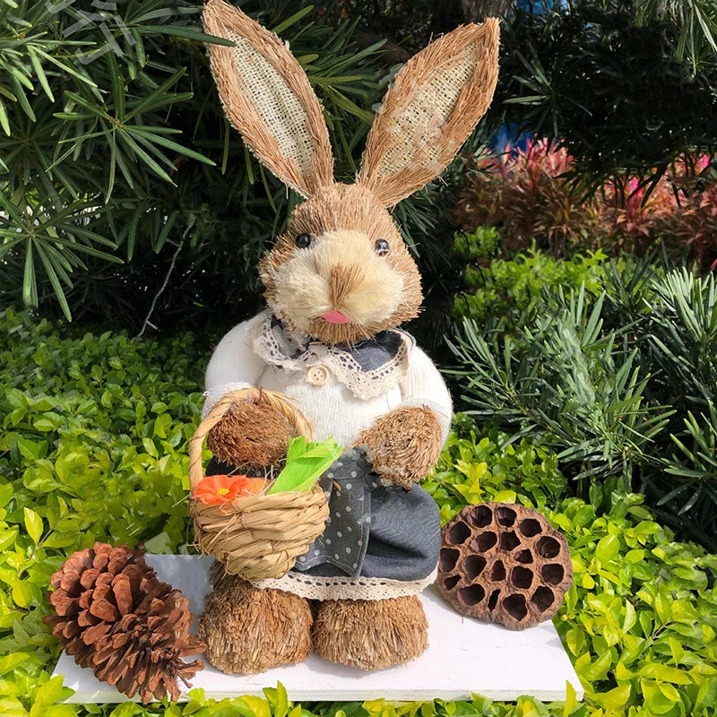 Easter Bunny Straw Figure Decoration - Easter Home Decor 35cm