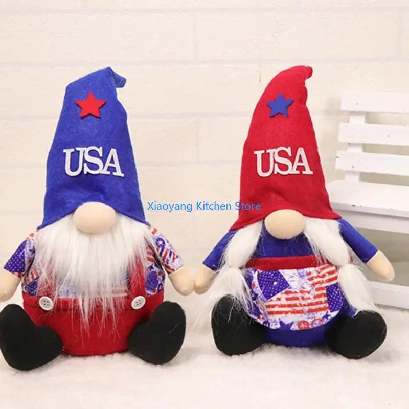 Patriotic Gnome Figurine - American Red White Blue Decor 57c