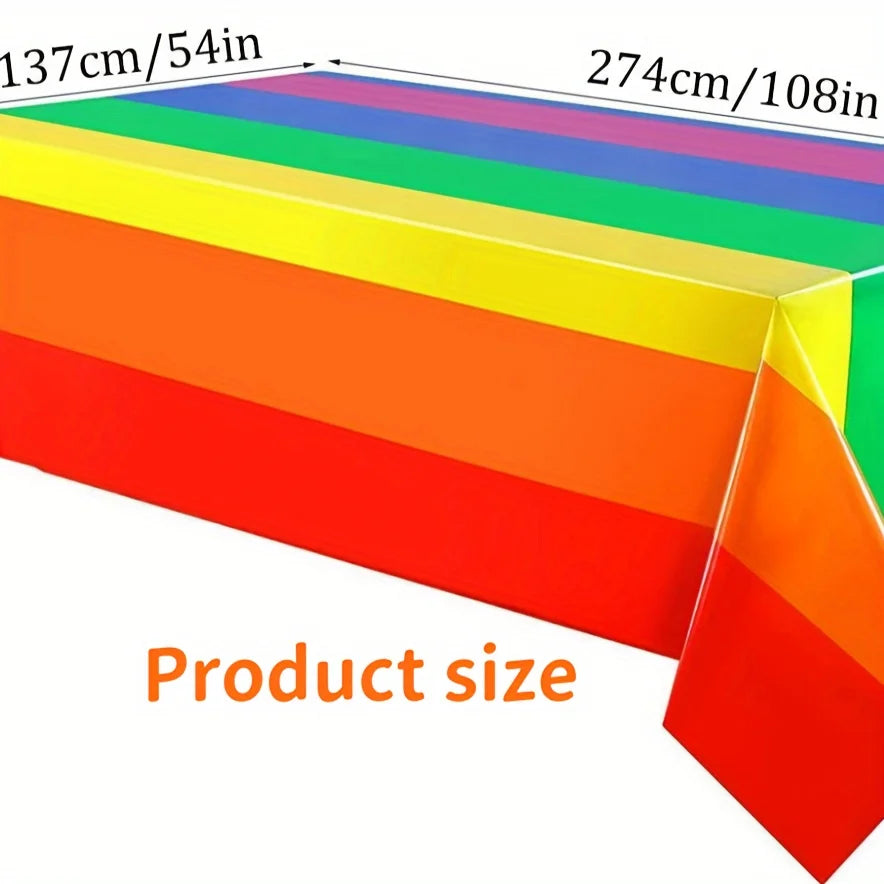 Rainbow Stripe Tablecloths - Disposable Waterproof July 4th Decor