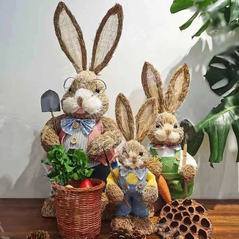 Easter Bunny Straw Figure Decoration - Easter Home Decor 35cm