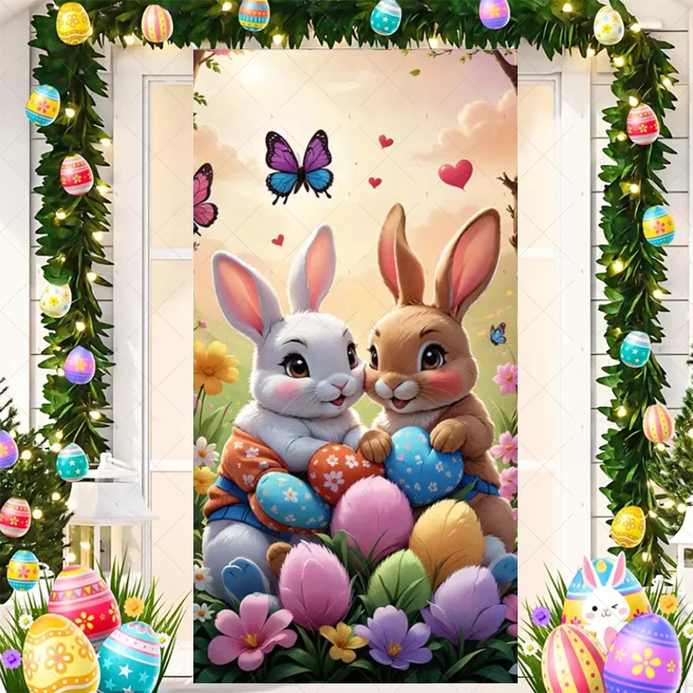Easter Bunny Door Cover - Spring Garden Party Decor